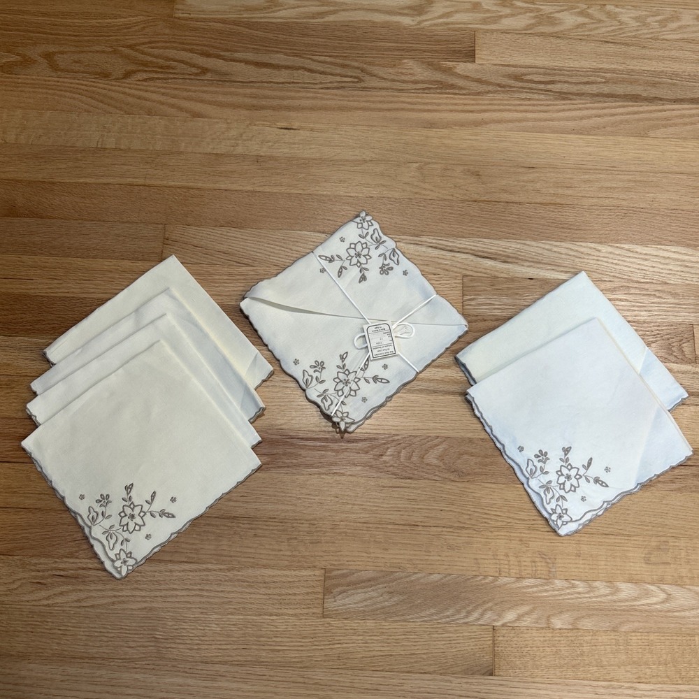 Vintage Madeira Portugal Pure Linen Hand Embroidered Napkins Set Of 8 New Used